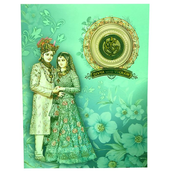 Green Bride And Groom Wedding Card-KNKJ1105