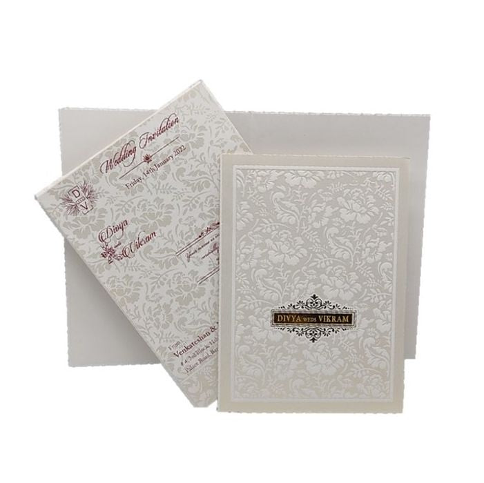 Grey Screen Embossed Floral Invitation Card-KNCBN138