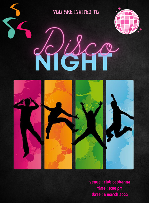 Black Sparkling Wedding Disco Invitation