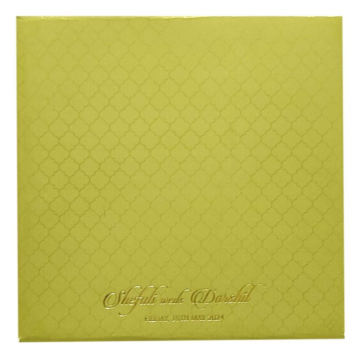 Olive Green Embossed Padded Wedding Card