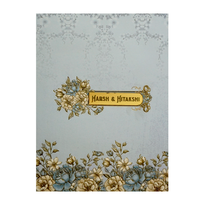 Blue Floral Wedding Card