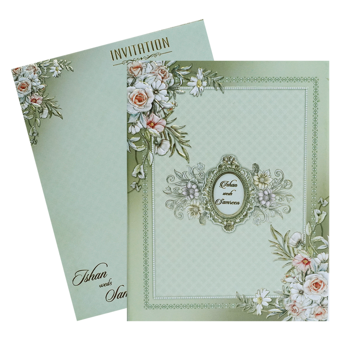 Light Green Padded Floral Wedding Invitation Card