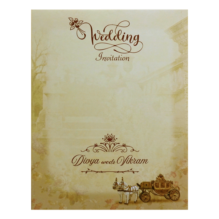 Cream Horse Chariot Padded Wedding Card