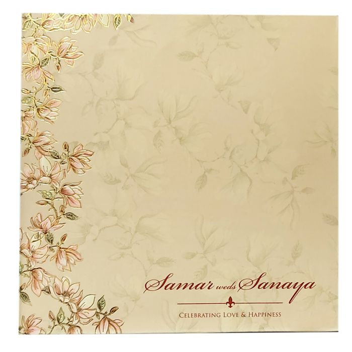 Pink Floral Laser Cut MDF Invitation Card