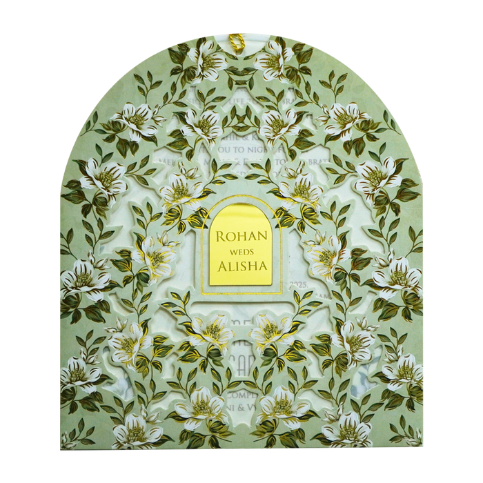 Green floral laser cut invitation card