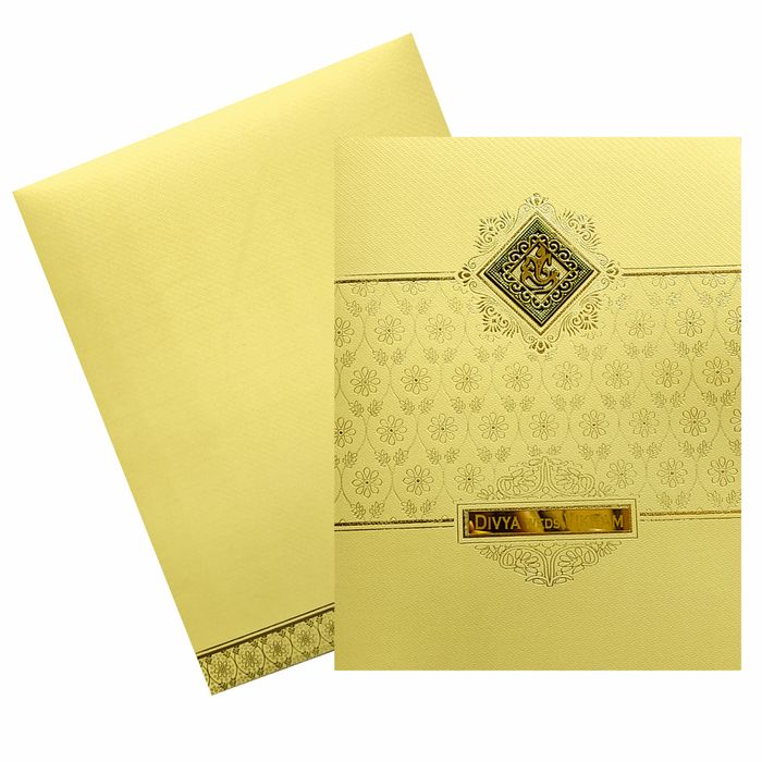 Gold Ganesha Floral Wedding Card