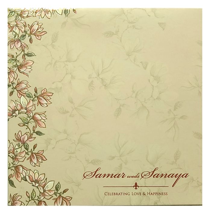 Pink floral board cut invitation card