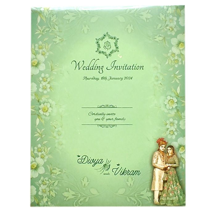 Green Bride Groom Padded Invitation Card