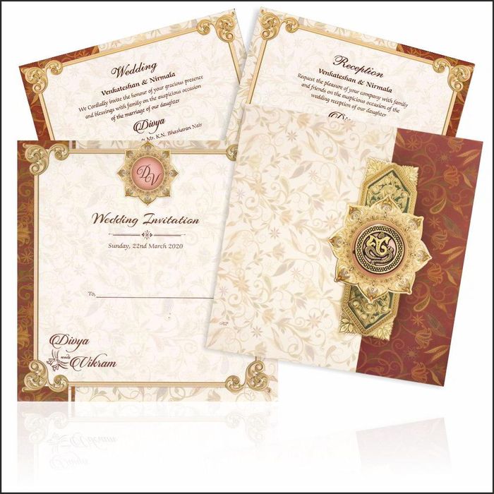 Berry Red Graceful Floral Design Wedding Card In Offset Print-KNBY5401