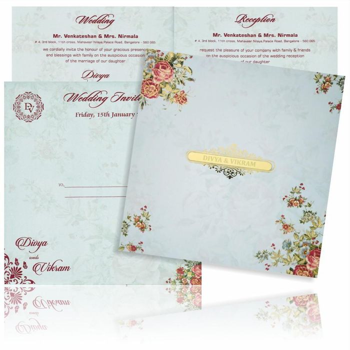 Green Offset Berry Floral Wedding Card With Name Plate-KNBY5402