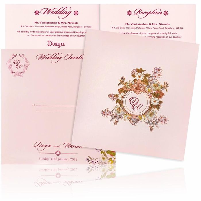 Pink Offset Simple Floral Invitation Card-KNBY5403