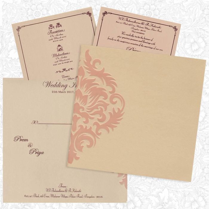 Alluring Floral Theme With Cream Shaded Padded Wedding Card - KNK1294