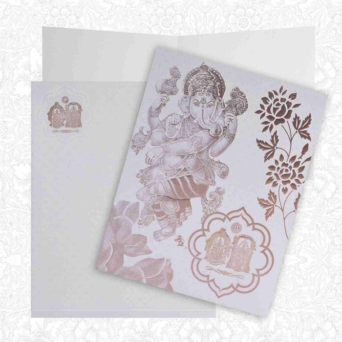 Alluring Floral Theme With Ganesha Design Wedding Card - KNK1422