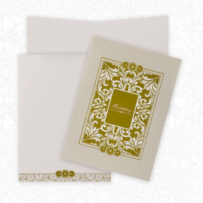 Green Shading Flowers With White Shading Wedding Card - KNK2063