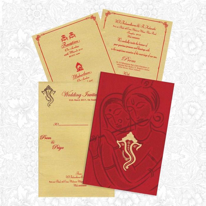 Satin Red Golden Ganesha Card -  KNK3050