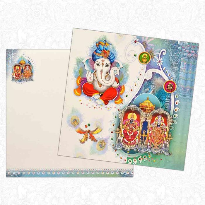 Invitation Card Lord Ganesh and Balaji Alamelu multicolored invitation Card