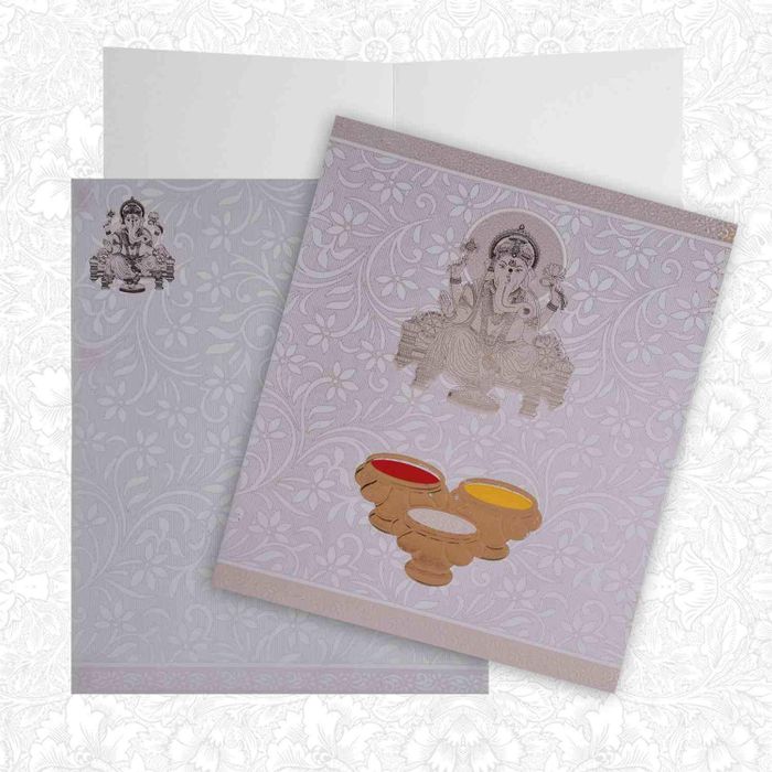 Pristine White Shading With Gold Ganesha Wedding Card - KNK4100