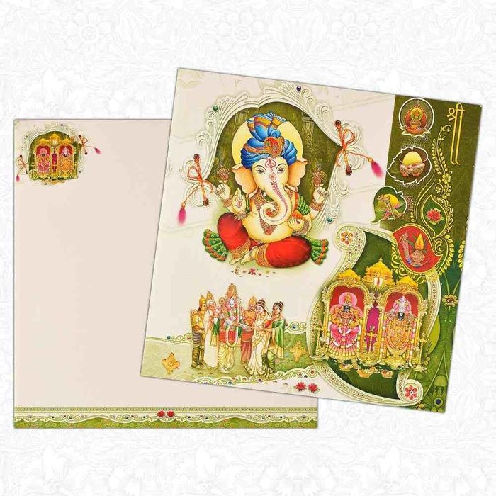 White Ganesha Hindu Wedding Card