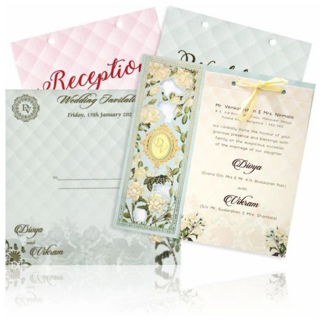 Green laser cut Floral Stiff Board Wedding Invitation Card-KNKA8051