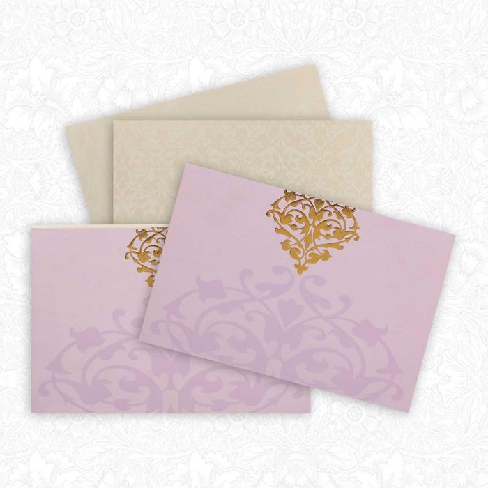 Alluring Gold Foiling Blossom Theme With Violet Shading Wedding Card - KNKZ2360