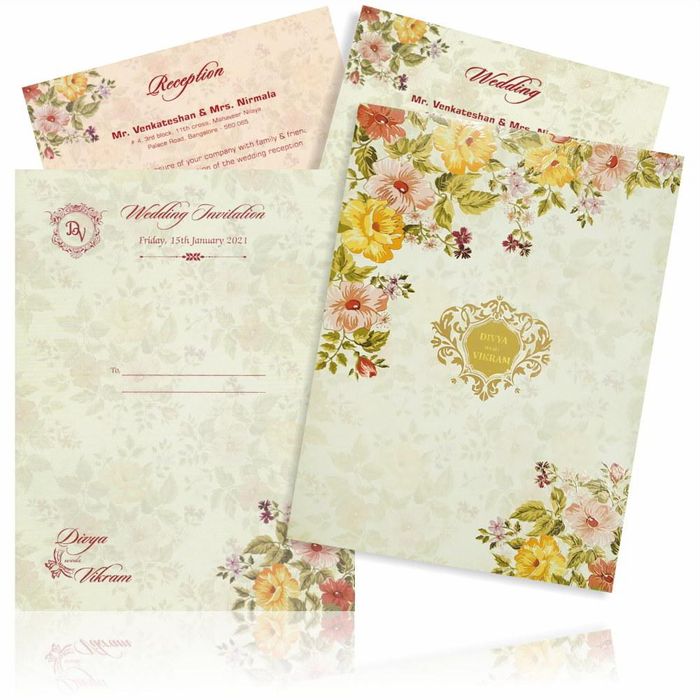 Green Padded Floral Designer Card In Offset Print-KNPO1503G