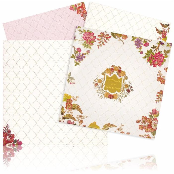 Multicolour Premium Padded Floral Invitation In Offset Print-KNPO5509W