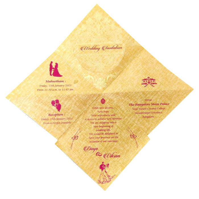 Gold Designer Personal Invitation Card In Gold Foiling Print With Bag-KNF9101G