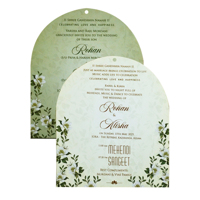 Green floral laser cut invitation card