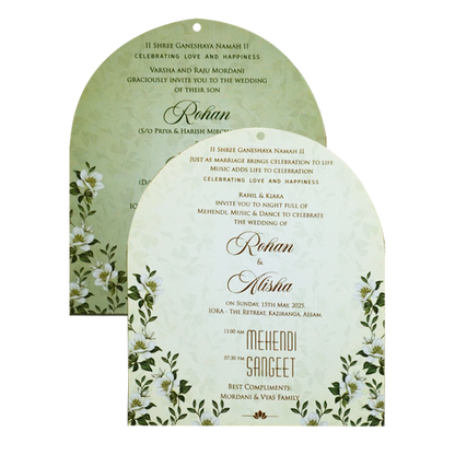 Green floral laser cut invitation card