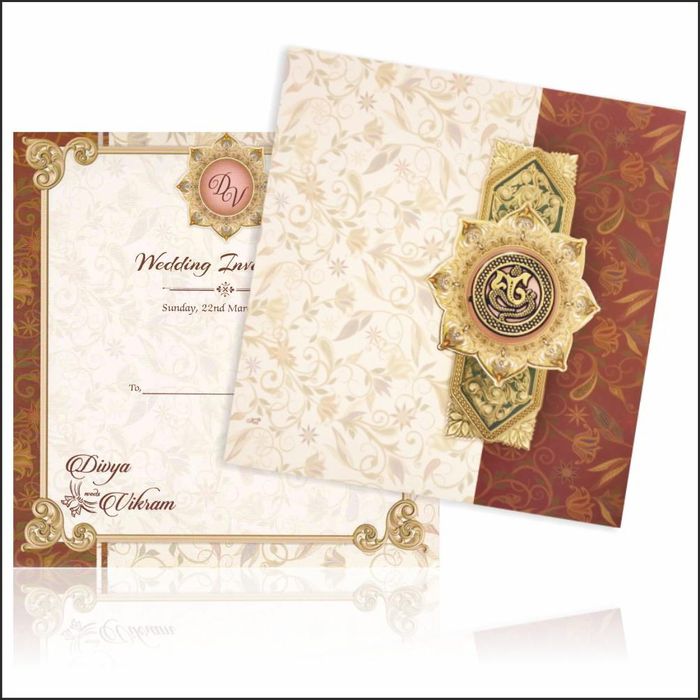Berry Red Graceful Floral Design Wedding Card In Offset Print-KNBY5401