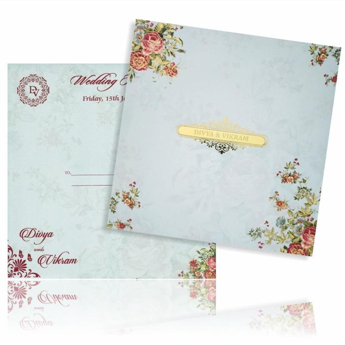 Green Offset Berry Floral Wedding Card With Name Plate-KNBY5402