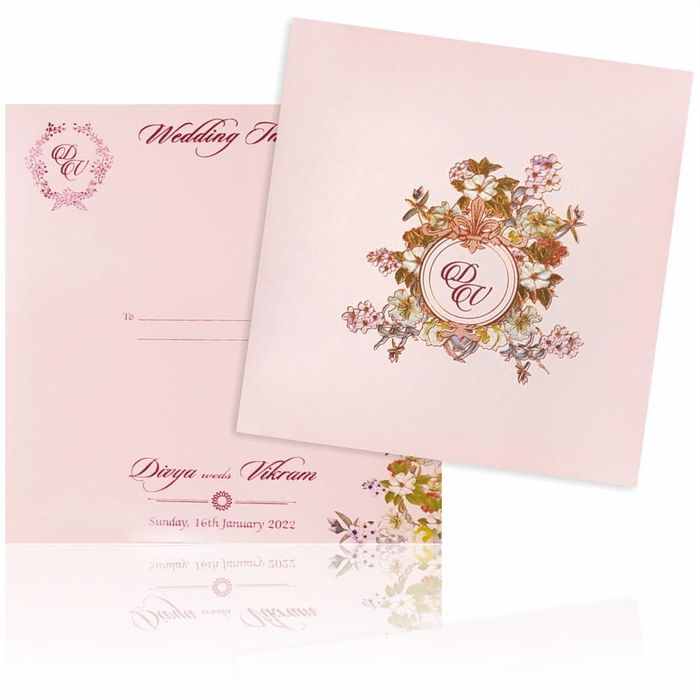 Pink Offset Simple Floral Invitation Card-KNBY5403
