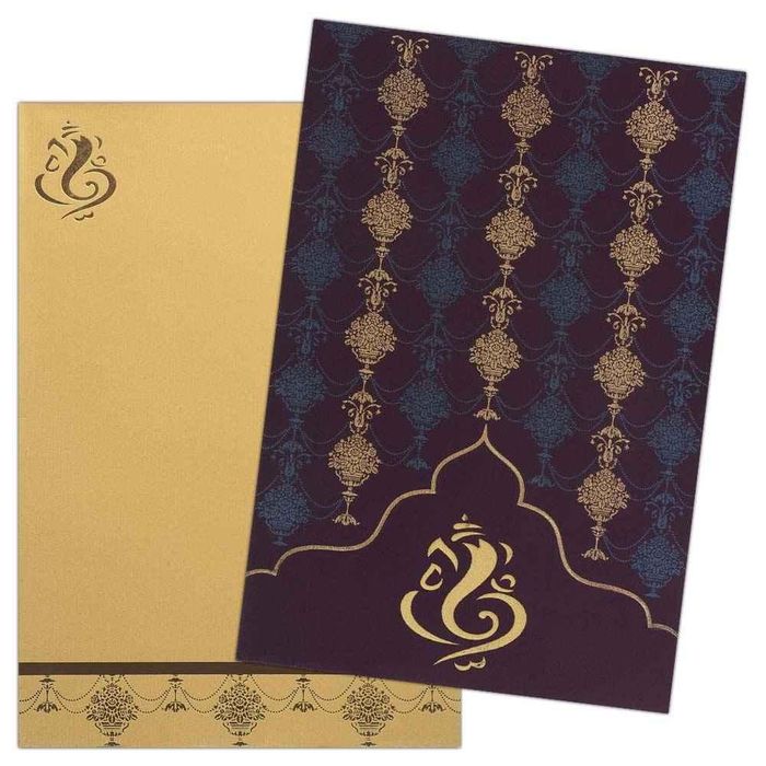 Invitation Card - Lush Purple and blue Hindu Ganesha Card-KNK1073