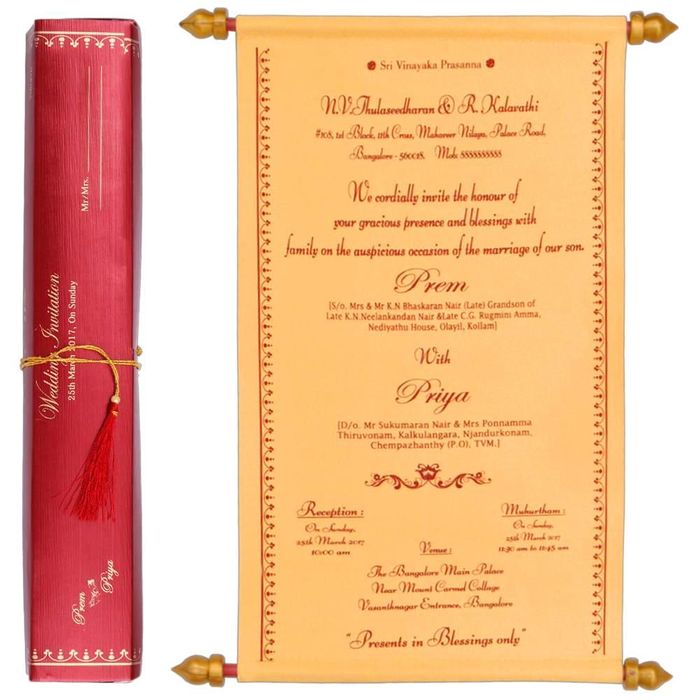 Gold Premium Scroll Invitation In Big Size With Box-KNK1113