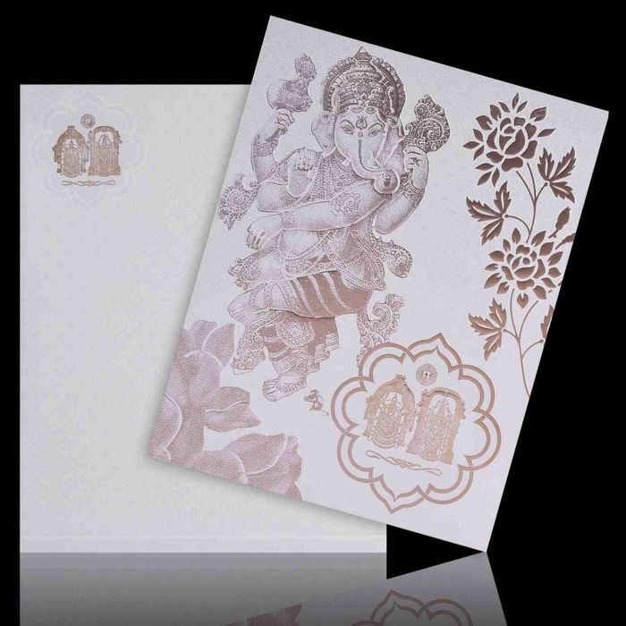 Alluring Floral Theme With Ganesha Design Wedding Card - KNK1422