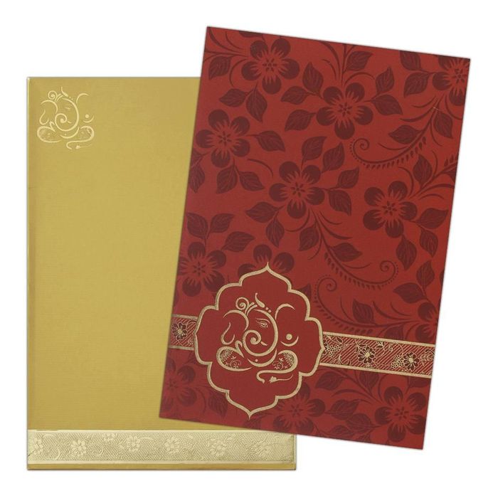 Invitation Card - Mesmerizing Red Floral Ganesha Wedding Card-KNK1914
