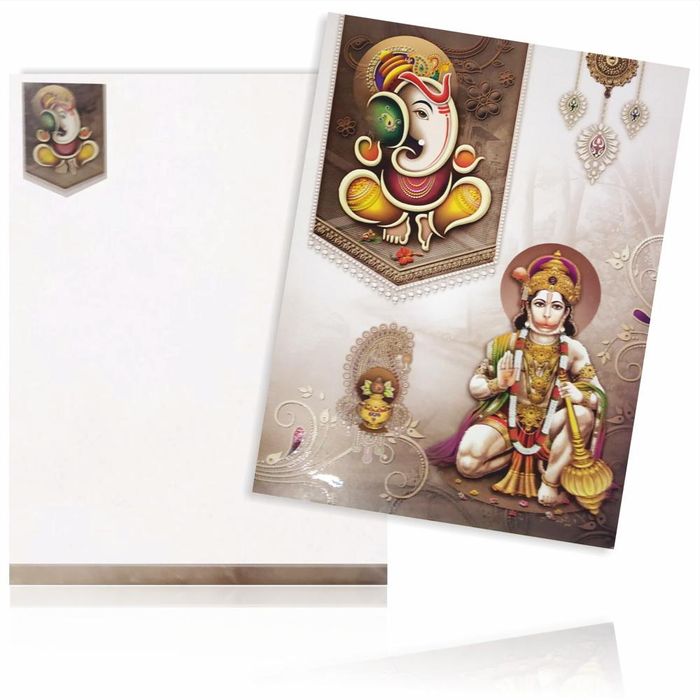 Awesome Hanuman Design With Brown Shading Wedding Card