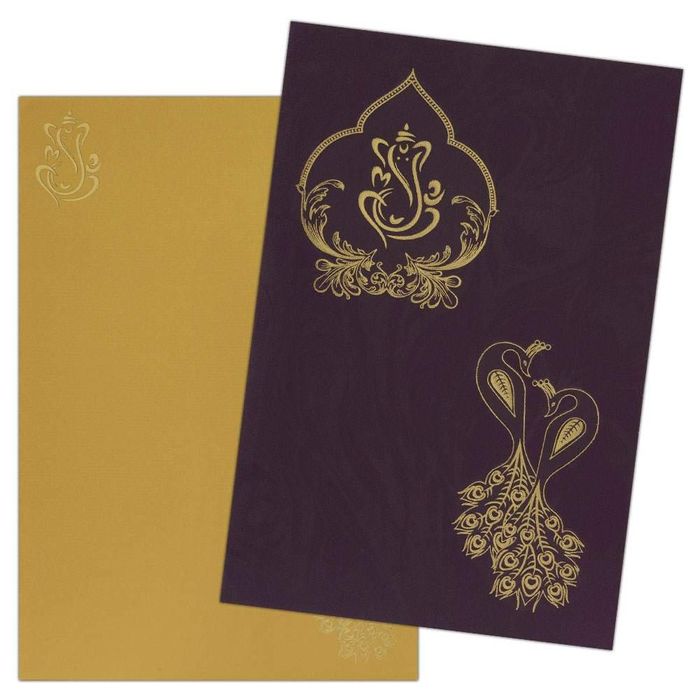 Invitation Card - Peacock and Ganesha themed gold and purple card-KNK2378