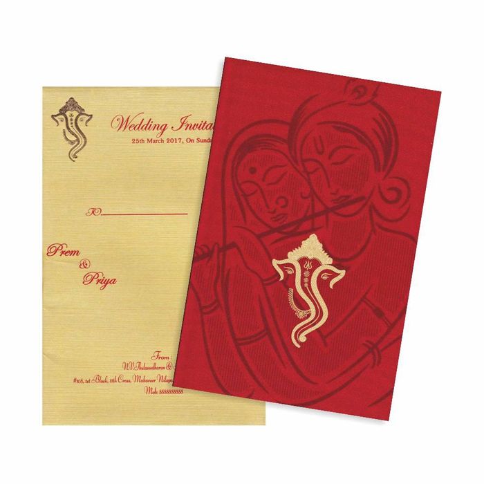 Satin Red Golden Ganesha Card -  KNK3050