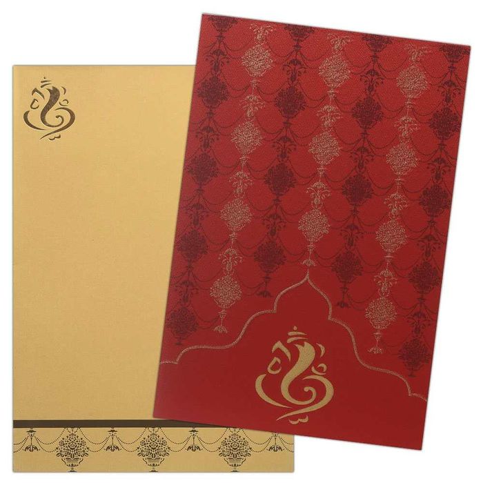 Invitation Card - Luxuriant Ganesha Card in Red and gold-KNK4446
