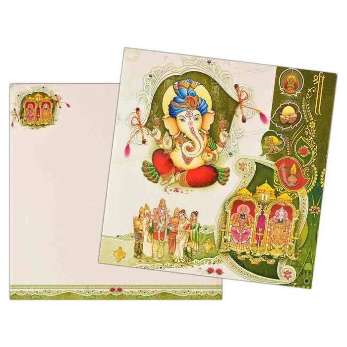 White Ganesha Hindu Wedding Card