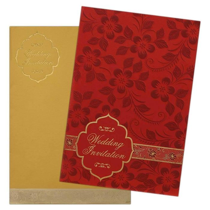 Invitation Card - Red Floral Satin Wedding Card-KNK4721