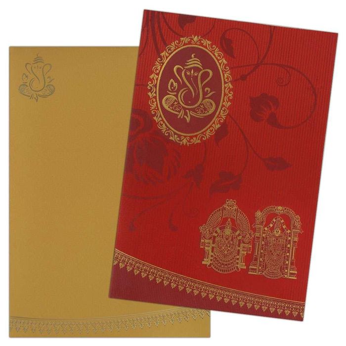 Invitation Card - Gorgeous Red Ganesha and Alamelu Balaji Invite in Satin Finish-KNK4740