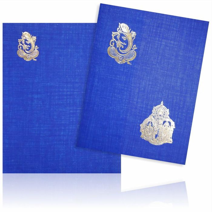 Alluring Blue Shading With Ganesha Theme Wedding Card