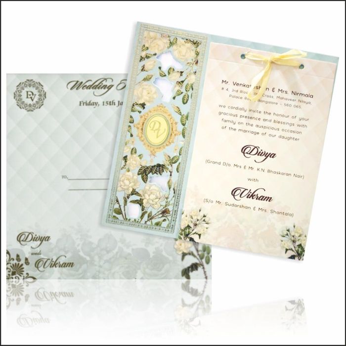 Green laser cut Floral Stiff Board Wedding Invitation Card-KNKA8051