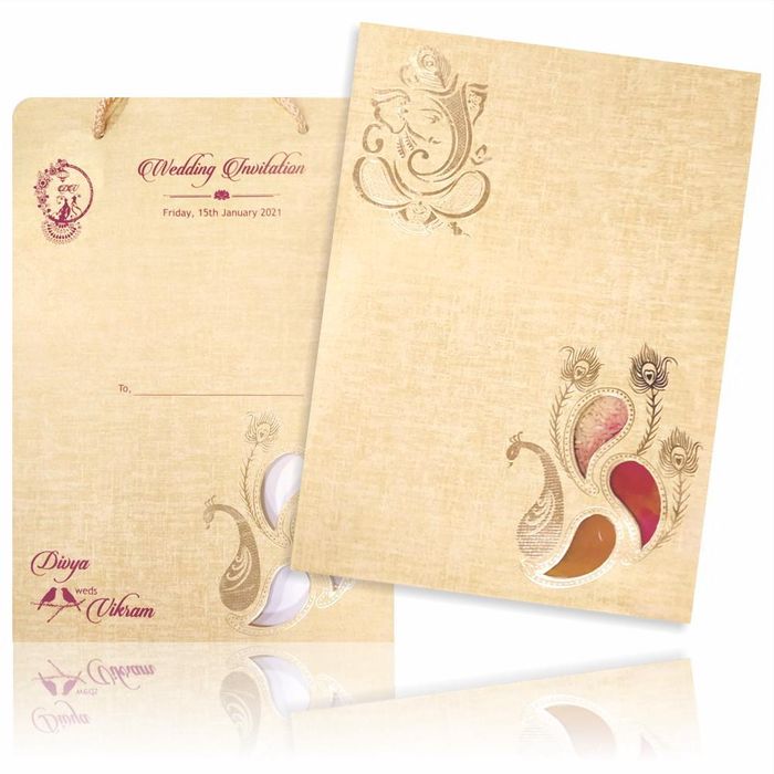Brown Gold Premium Padded Invite With Peacock Design-KNPS9516N
