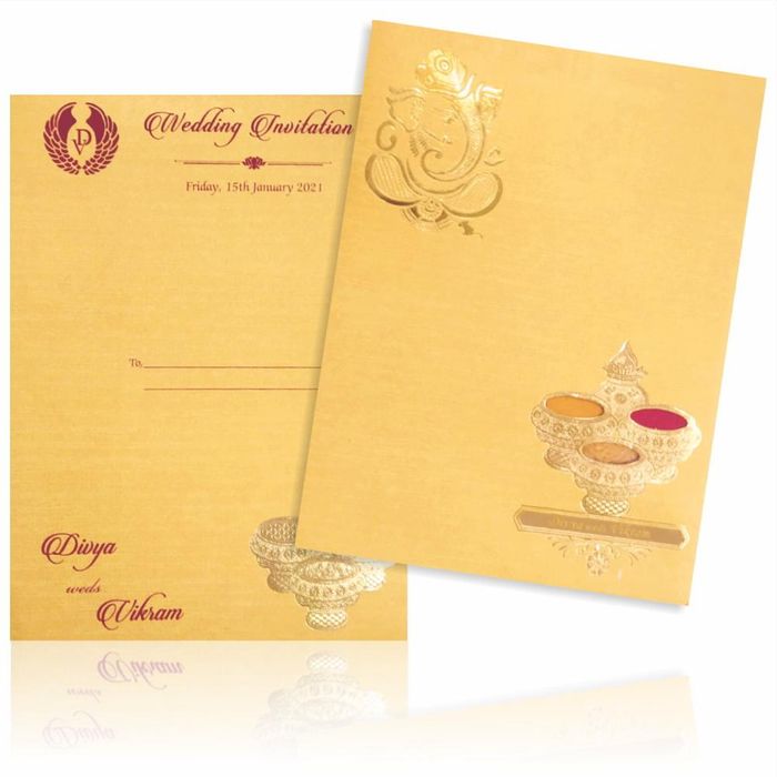 Gold Premium Padded Invite With Arishina Kuku Design-KNPS9522G