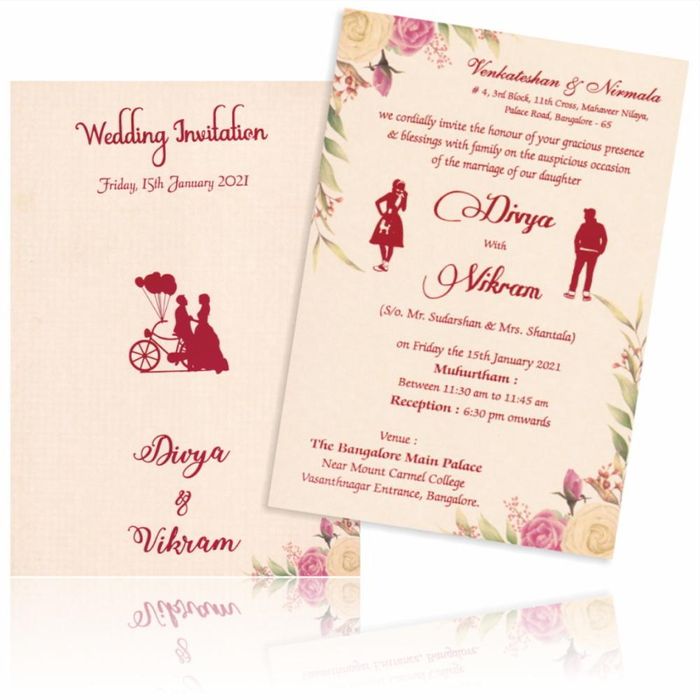 Pink floral single sheet invitation card
