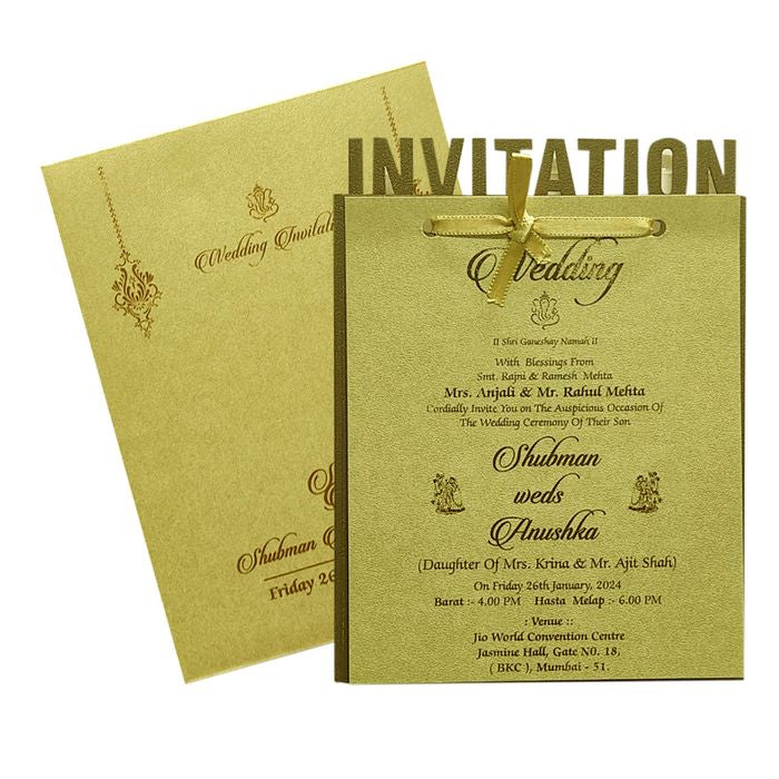 Brown Gold MDF Wedding Card Design