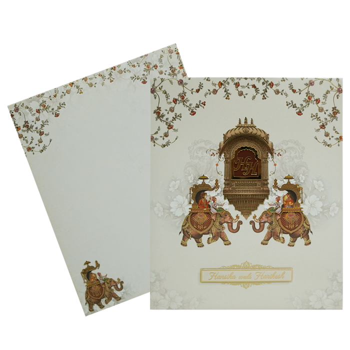 Cream Padded Elephant Marriage Card